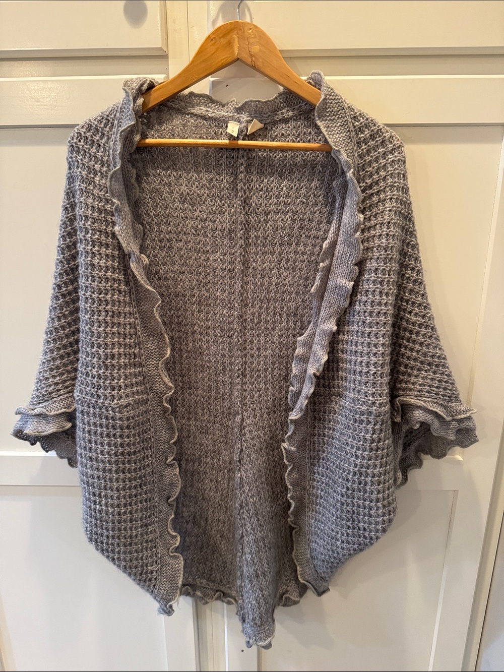 Moth Gray Ruffle-Trim Open Cardigan Shrug
